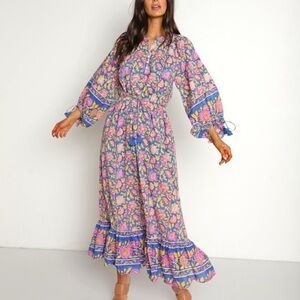 Cleobella Hilo Kaftan Dress Tahiti Block Print Size XS NWT